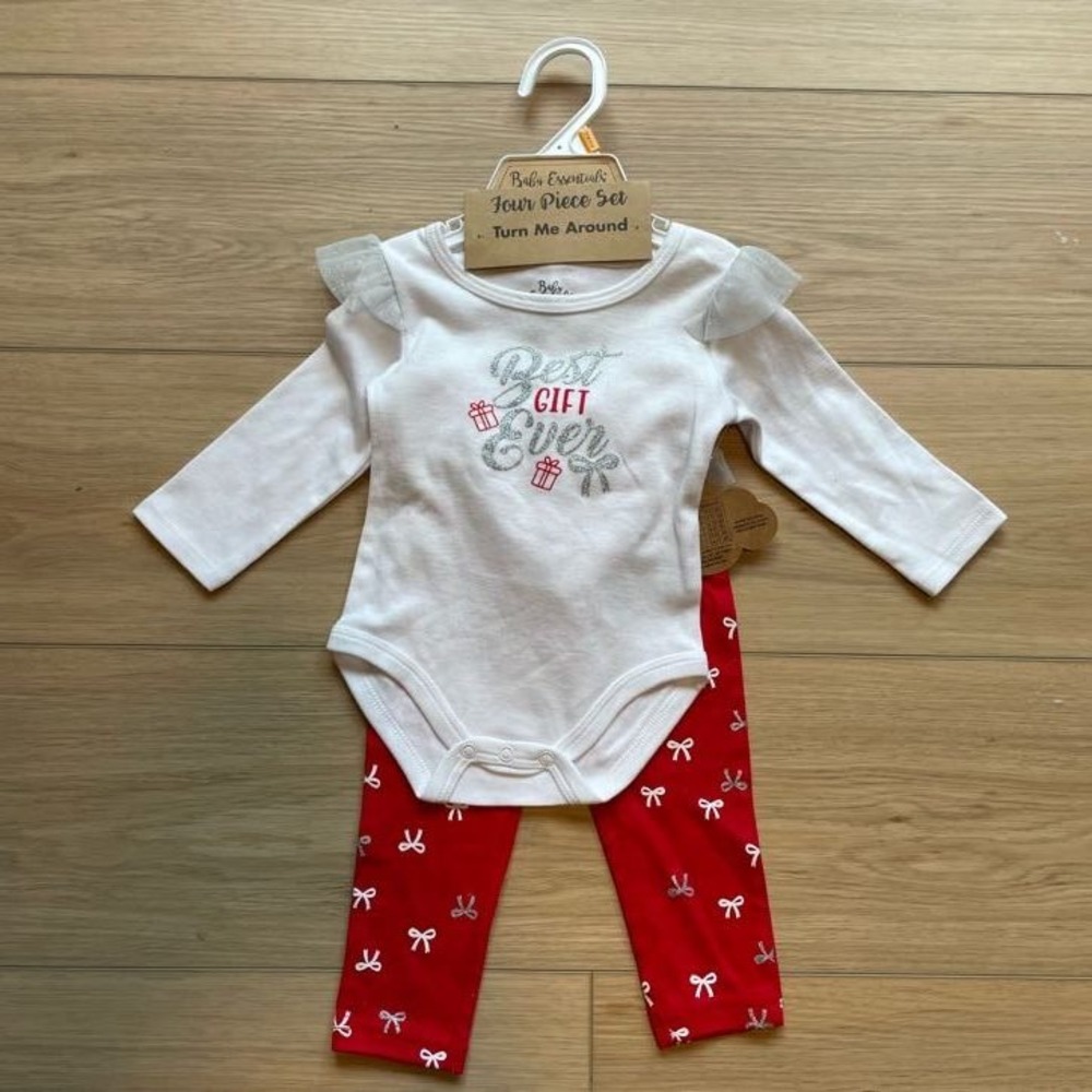 Baby Essentials 4 Piece Christmas Outfit‎ Set Best Gift Ever Bodysuit Red 12M